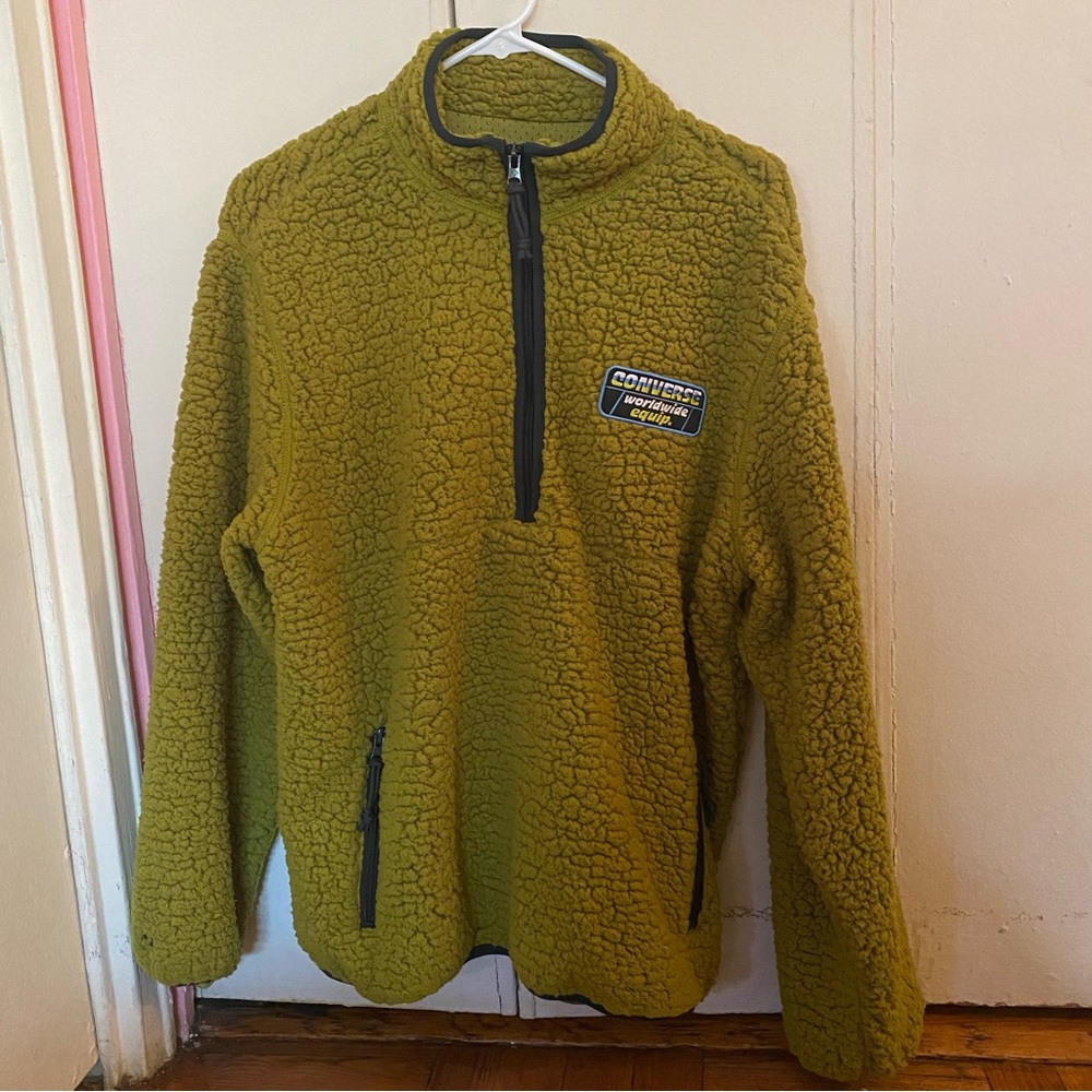 Converse Green Plush Oversized Cozy Hoodie with Logo Patch